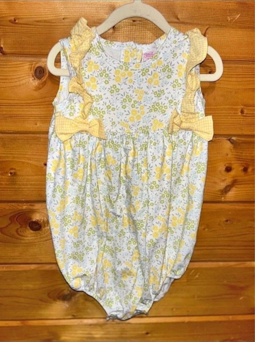 Stitchy Fish Floral Romper in White & Yellow Baby 3T